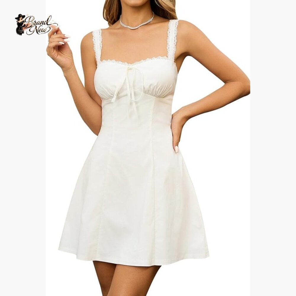 Lace Square Neck Mini Dress Sleeveless Backless A-Line Summer